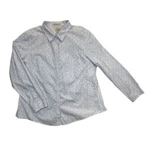 L.L. Bean Shirt Womens 1X White Floral Wrinkle Resistant Button-Up‎ Long Sleeve